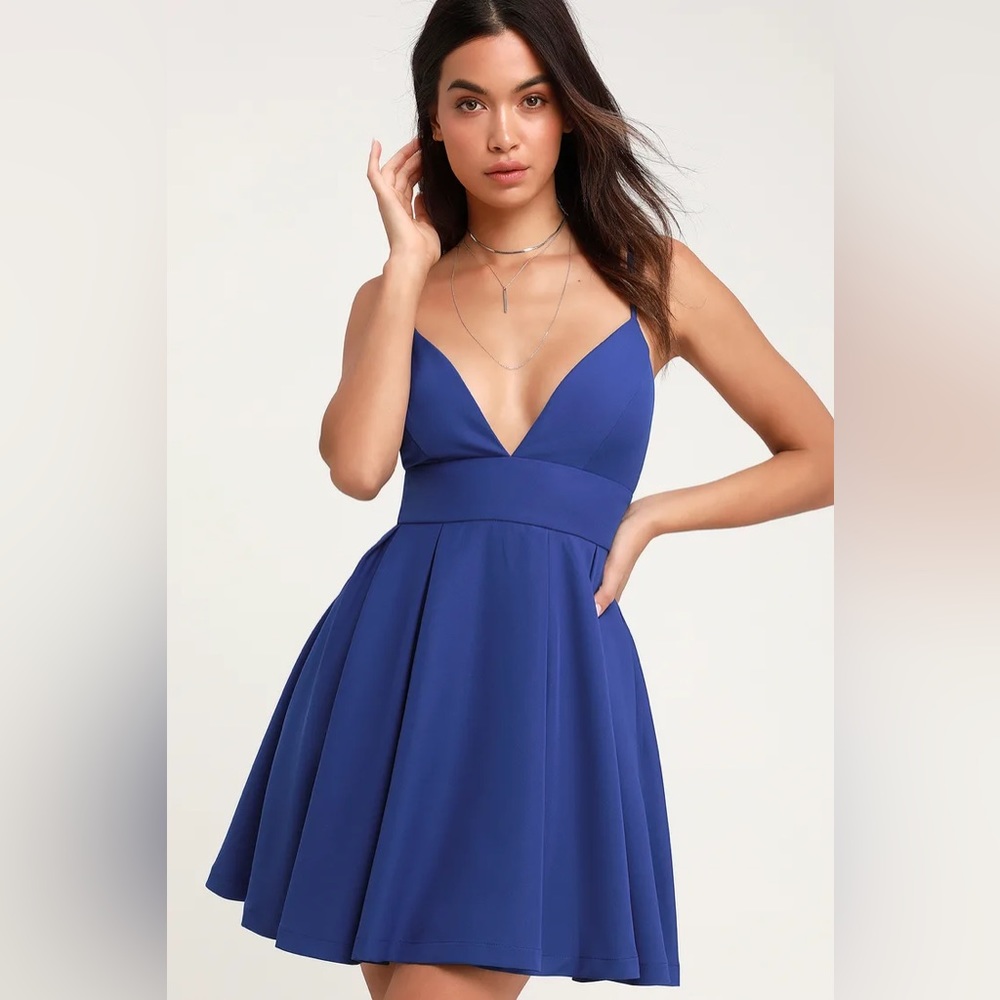 Lulu’s Here for the Party Royal Blue Sleeveless Skater Dress